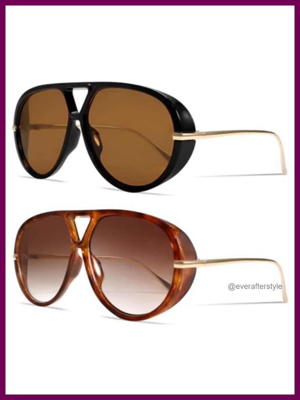 Oversized Retro Aviator Sunglasses Gold Metal UV Protection 70s